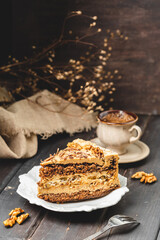 A Portion of Walnut Cake Served on the Plate