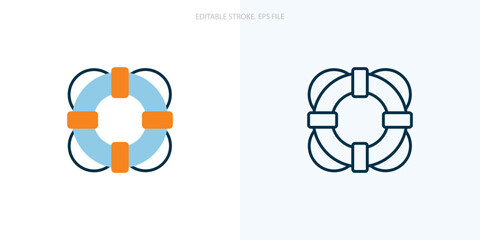 Lifebuoy icon for your website, logo, app, UI, product print. Lifebuoy concept flat Silhouette vector illustration icon. Editable stroke icons set. EPS file	