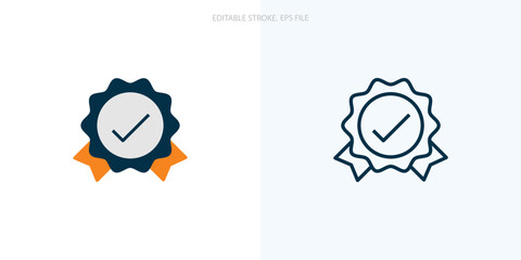 Approved or certified medal icon for your website, logo, app, UI, product print. Approved concept flat Silhouette vector illustration icon. Editable stroke icons set. EPS file	