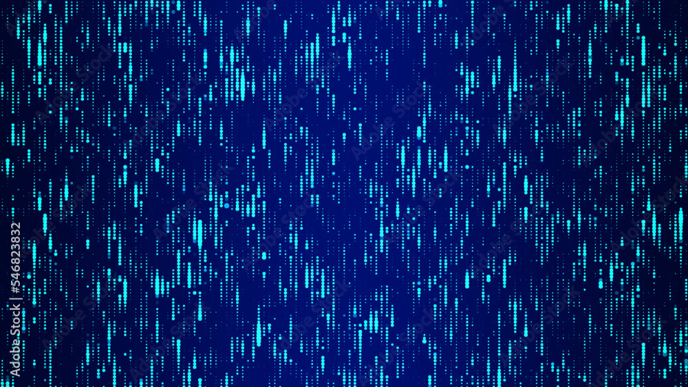 Poster abstract background with blue glowing dots. grid of blinking dots. the flow of scientific data in cy