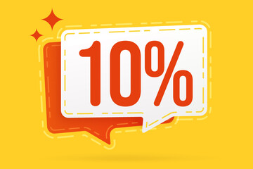 10 percent promo label design. Sale sticker template. Speech bubble design and number percentage text vector illustration. Advertisement, marketing and commerce. Stock mini sale promotion
