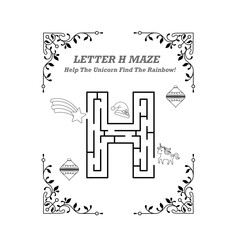 Letter H Maze With Unicorn and Rainbow