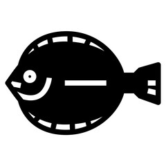 halibut fish, fish icon glyph style. Black colour Isolate on transparency background