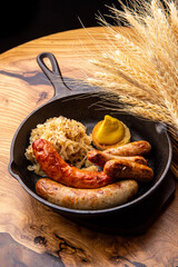 German sausages with sauerkraut and mustard