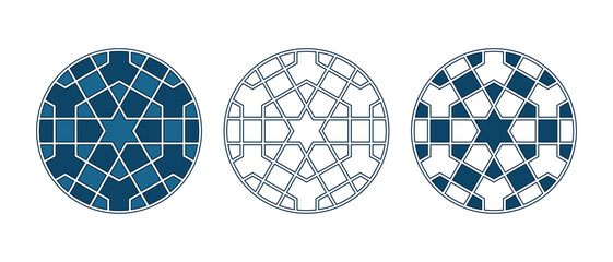 Set of Islamic traditional rosettes for greetings cards decoration and design isolated on white backgrounds. Vector illustration.