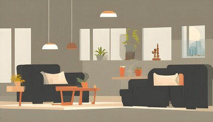 flat design vector illustration of a modern living room