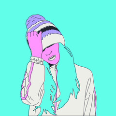 Naklejka premium Female cartoon character in fall winter look. Flat colored vector illustration. Stylish girl in trendy accessories 