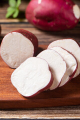 fresh half sweet potato on the table