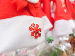 Christmas background, Santa Claus hats with red snow ornaments sold at Christmas supplies stores
