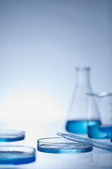 glassware on blue background