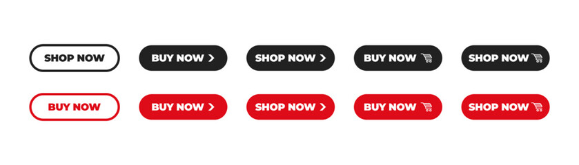 Buy now ,red icon . Button vector. Web button illustration. Buy now button with shopping cart. Shop now. Big collection.  - obrazy, fototapety, plakaty