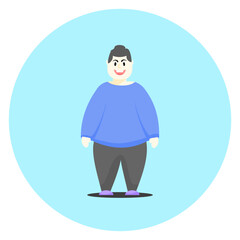 The fat man stood straight and was smiling happily.