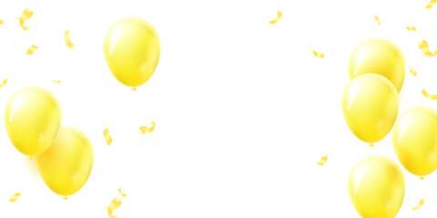 Celebration background with yellow 3D helium balloons. with confetti abstract vector illustration
