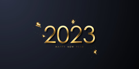happy new year 2023 background design with luxury golden font vector illustration