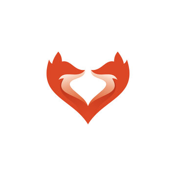 Love Fox Logo. Fox Heart Icon. Fox Illustration