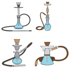 Set of Turkish hookah in isolate on white background.Vector illustration.