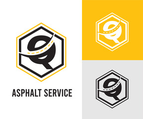 Initial Q Letter with asphalt and paving symbol for asphalt logo and transport business design template