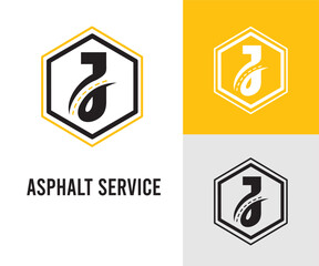 Initial J Letter with asphalt and paving symbol for asphalt logo and transport business design template