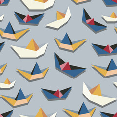 Seamless pattern of nautical paper boats. flat vector illustration.