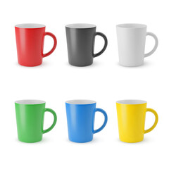 Illustration of Six Realistic Empty Ceramic Tea Mug. Mockup with Shadow Effect. For Web Design, and Printing on a White