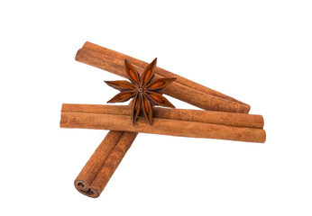 Cinnamon sticks and star anise spice isolated on transparent background. There are PNG.