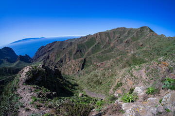 View of the Teno massif (Macizo de Teno), is one of three volcanic formations that gave rise to Tenerife, Canary Islands, Spain. View from the viewpoint - "Mirador de los warriors".