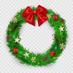 Christmas spruce wreath with holiday decoration elements