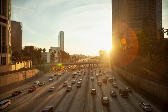 Fototapeta Cars driving on 101 Freeway in Los Angeles, California