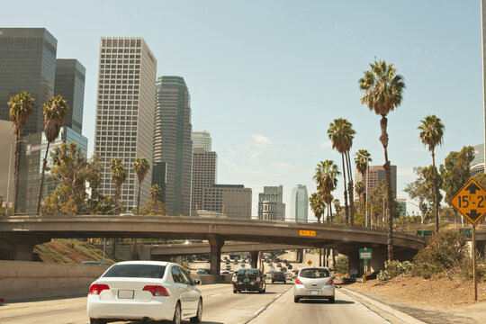 Cars driving on 110 Freeway in Los Angeles, California