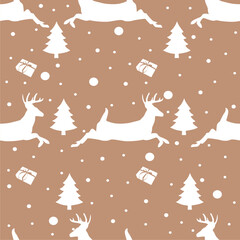 Christmas Seamless Patterns with deer, trees, present icon and snow ball elements perfect for present and background