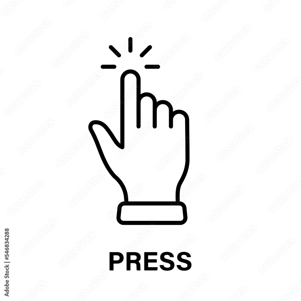 Poster press gesture of computer mouse. pointer finger black line icon. cursor hand linear pictogram. click