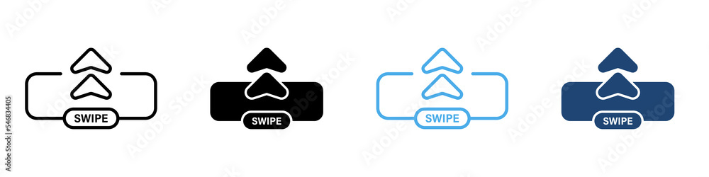 Poster slide drag button line and silhouette color icon set. swipe up button arrow creative symbol collecti