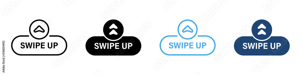 Poster slide drag button line and silhouette color icon set. swipe up button arrow creative symbol collecti