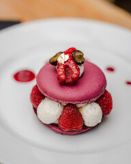 Cake with raspberries on a plate