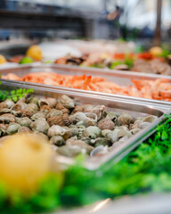 Sea food on display in a restaurant