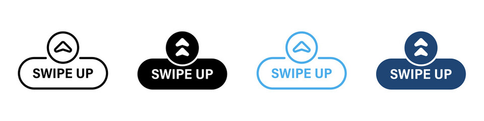 Slide Drag Button Line and Silhouette Color Icon Set. Swipe Up Button Arrow Creative Symbol Collection on White Background. Action Scroll Button Design Pictogram. Isolated Vector Illustration