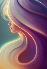 Light character sketch of a beautiful young woman with multi-colored hair, digital art.