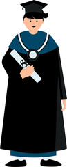 a male graduate wearing a black robe wears a toga and carries a graduation letter
