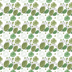 Seamless background with monsera leaves.Vector graphics.