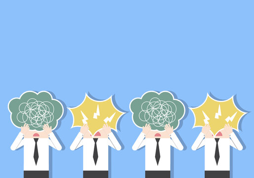 Businessmen holding a speech bubble paper sign. bad communication. don&rsquo;t understand. Concept of communicate, office problem, talking confused, explain not clear, social bully, Aggressive dialogue.