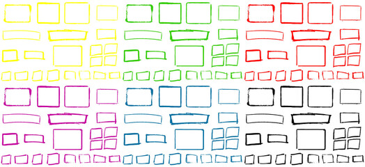 Sammlung aus Rechtecken oder Rahmen in gelb, grün, rot, lila, blau und schwarz