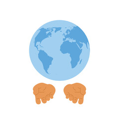 Planet earth and human hands. Care for planet concept. Flat vector illustration.