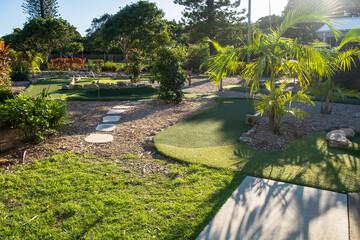Landscape of a mini-golf field in the resort. 