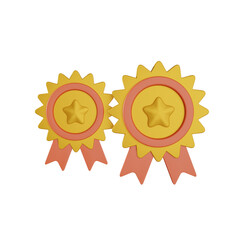 3D icon medal with star and ribbon. 3d rendering medal with star icon.  Quality guarantee of product champion award
