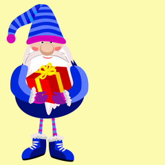 Vecto - gnom with a gift parcel illustration.