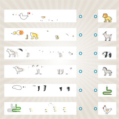 Visual intelligence questions IQ TEST. Find the missing,  . Find and match mixed animals.  