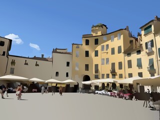Illustrazione di arte digitale generata dall'intelligenza artificiale di piazza storica
