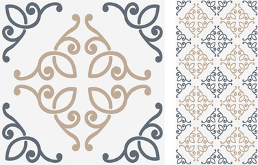 Seamless Azulejo tile. Portuguese and Spain decor. Ceramic tile. Seamless Floral pattern. Vector hand drawn illustration, typical portuguese and spanish tile - 546840084