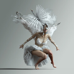 Junge Balletttänzerin in einem phantasievollen Schwanenkostüm