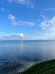 Beautiful blue lake, sky reflection on the lake surface